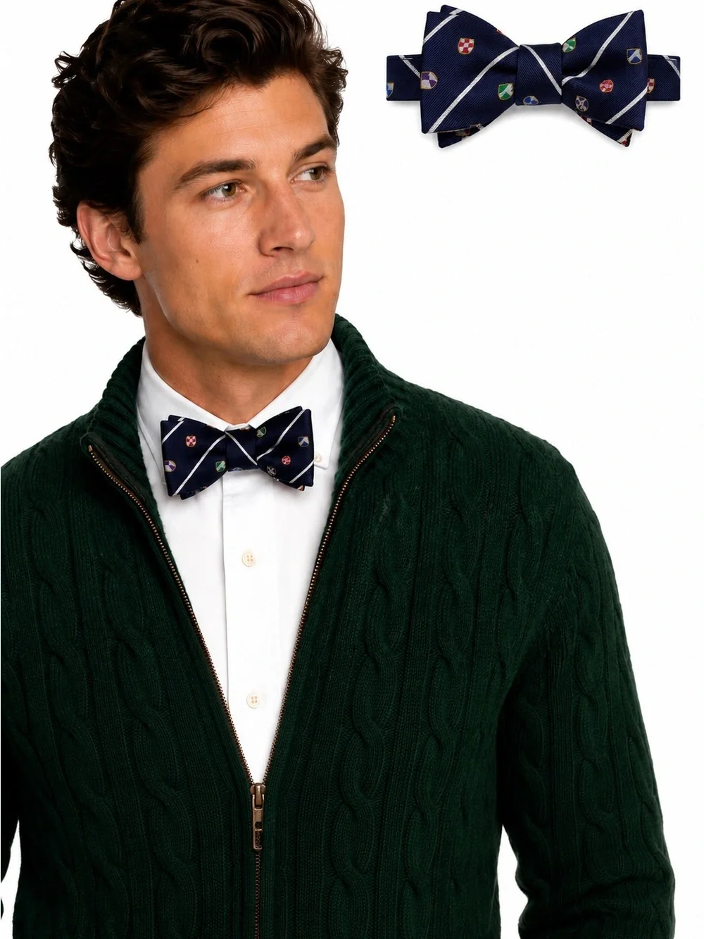 High Cotton Silk Cotton Bow Tie Blue Crest Print Adjustable Self Tie Preppy
